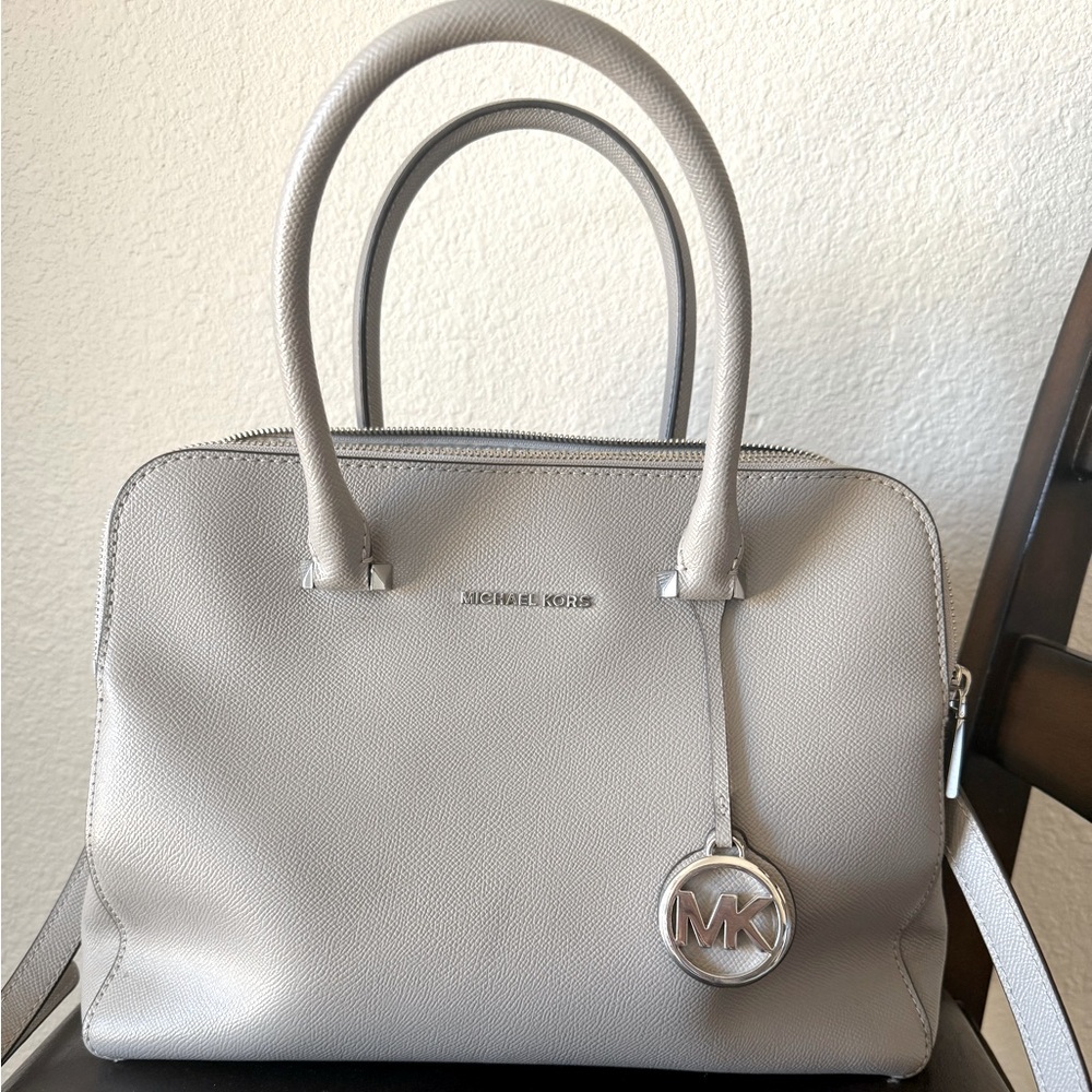 Michael Kors Houston medium double zip satchel in grey